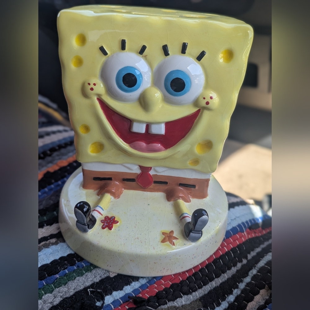 SpongeBob SquarePants Sitting on the Beach Ceramic Coin Bank (Good Condition)